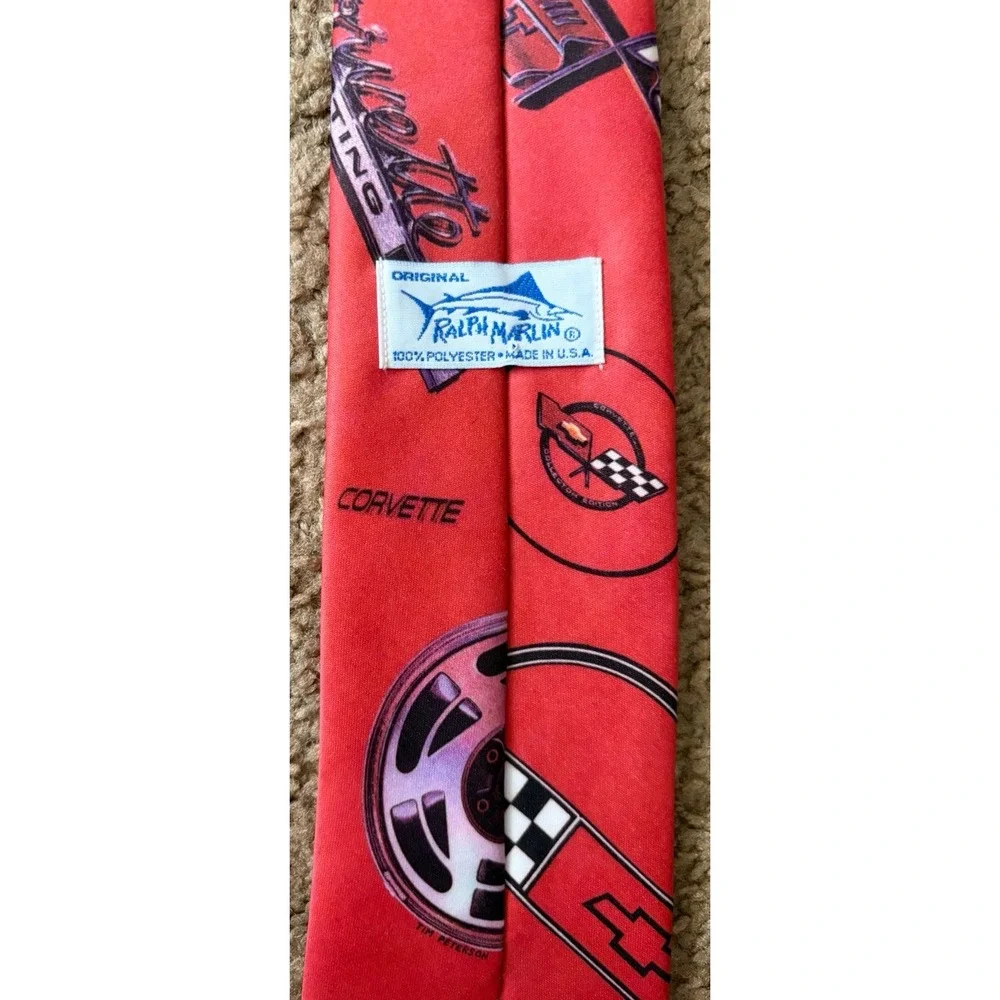 Chevrolet Chevy Corvette Ralph Marlin Neckwear Tie Red Cars Vehicle AOP USA JBHS